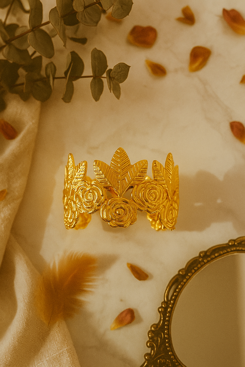 Rosette Bloom Cuff – 18K Gold-Plated Adjustable Bracelet