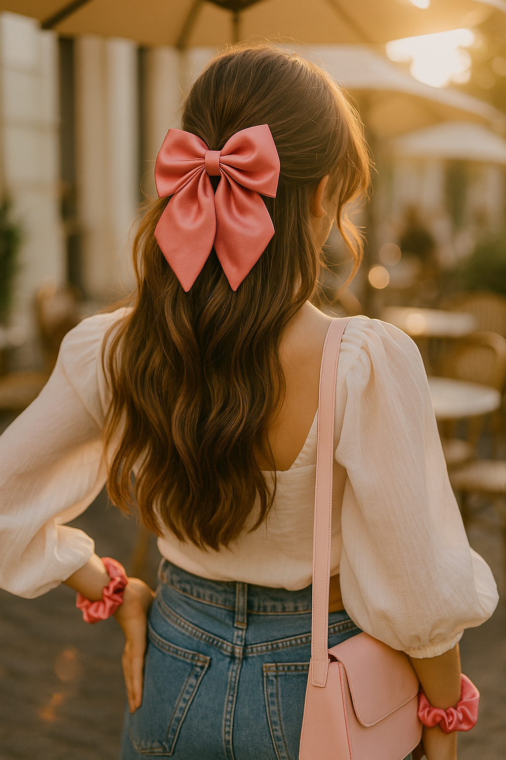 Coral Crush – Premium Satin Bow Scrunchie