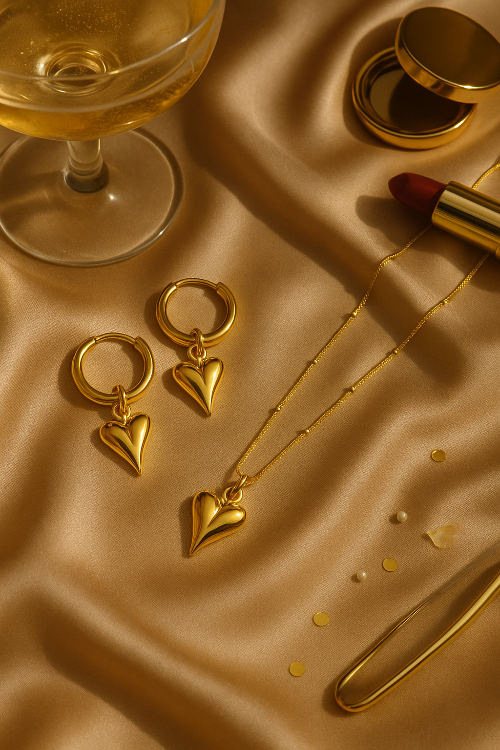 Golden Hour Romance – Heart Set (Earrings + Necklace)