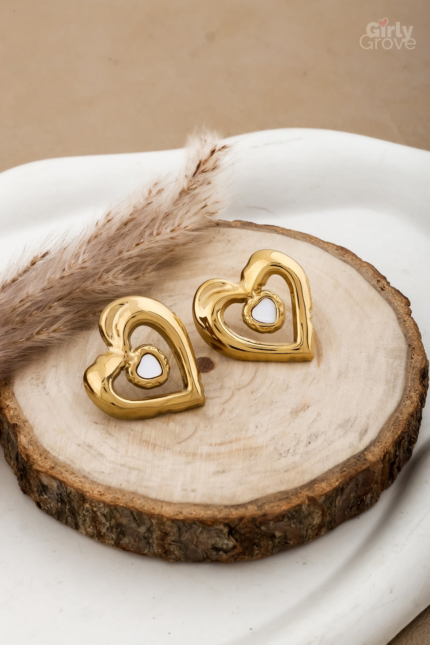 Lustrous Heart Earrings – 18K Gold Glow 💖