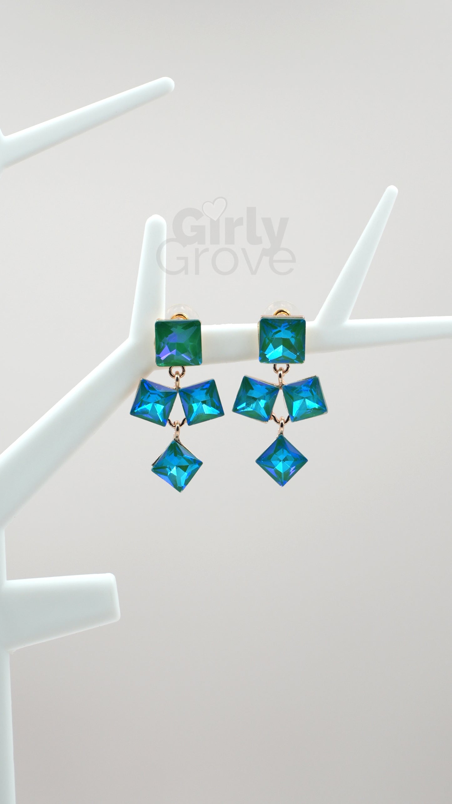 Radiant Square Stone Drop Earrings