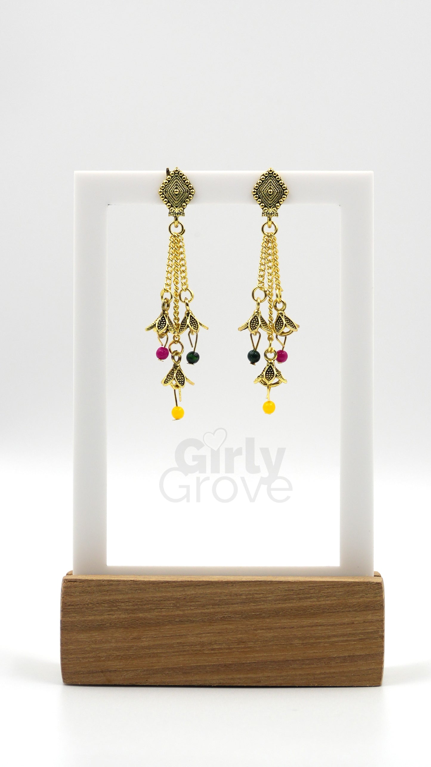 Ethnic Bloom Chain Drop Earrings
