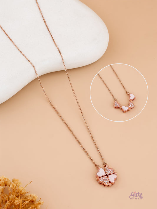 Magnetic Clover Necklace (Rose Gold)