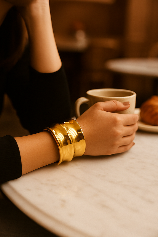 The Bold Wave Cuff – Sculpted Shine for Every Wrist