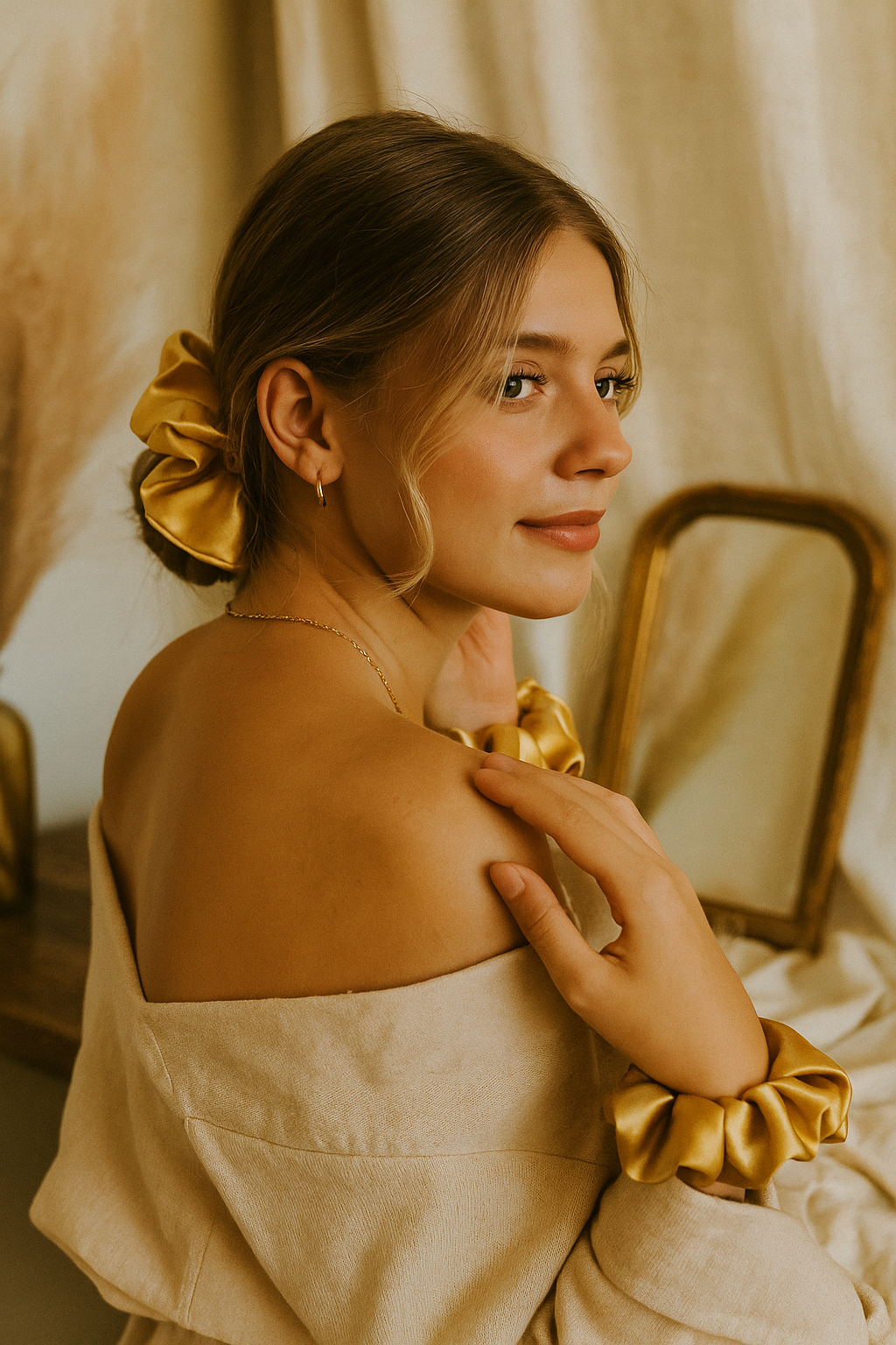 Golden Hour – Premium Satin Scrunchie