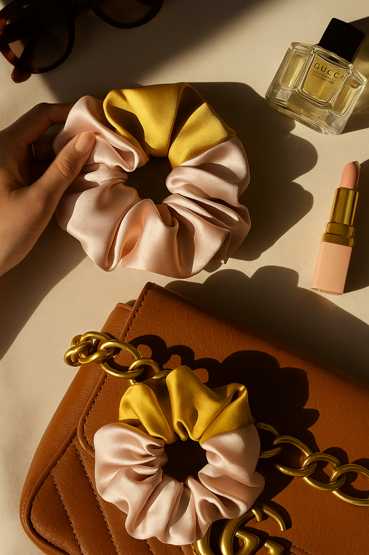 Dual-Tone Blush & Mustard – Sunlit Elegance Scrunchie