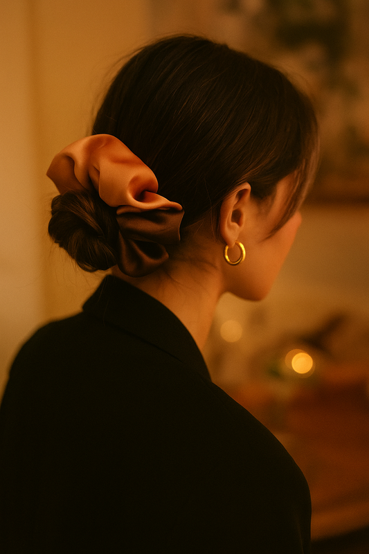 Dual-Tone Mocha & Burnt Coral – Midnight Rust Glow Scrunchie