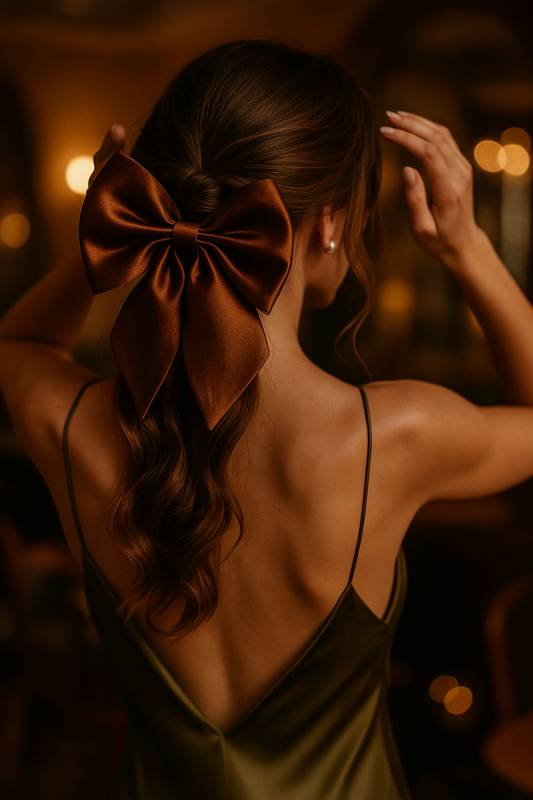 Cocoa Bronze – Premium Satin Bow Scrunchie