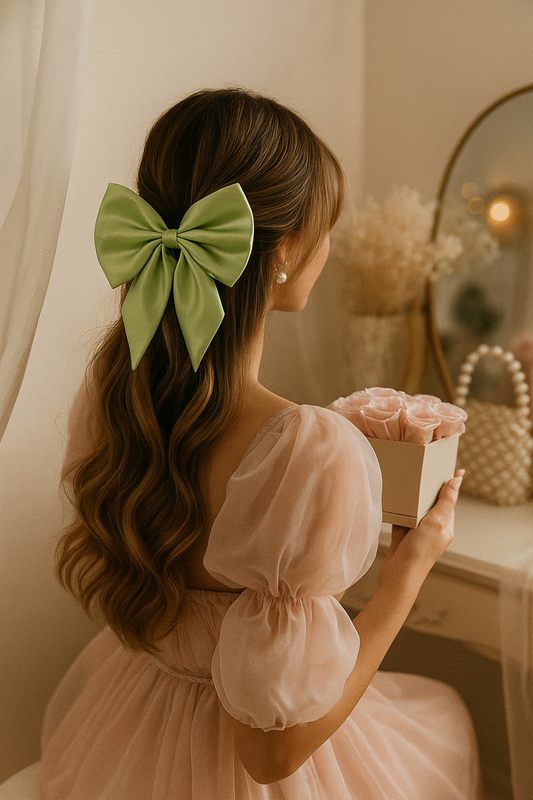 Matcha Mist – Premium Satin Bow Scrunchie