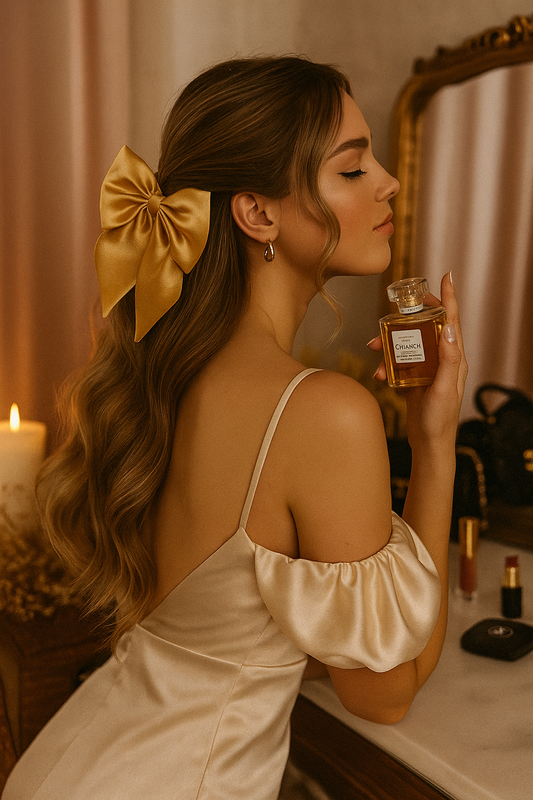 Golden Hour – Premium Satin Bow Scrunchie