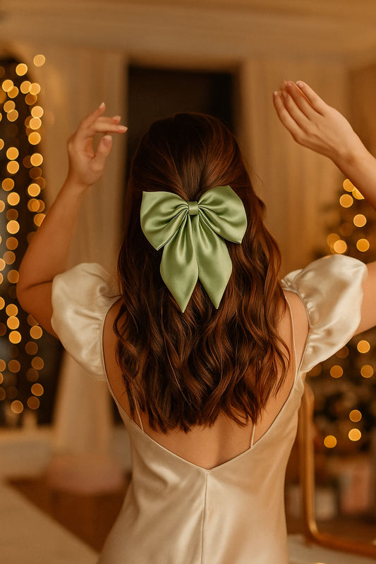 Mint Bloom – Premium Satin Bow Scrunchie