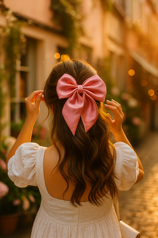 Rosé Dusk – Premium Satin Bow Scrunchie