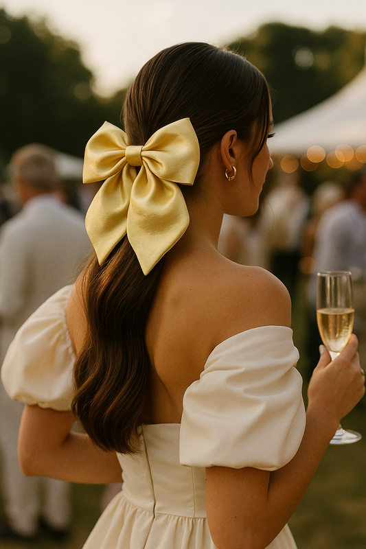 Champagne Glow – Premium Satin Bow Scrunchie
