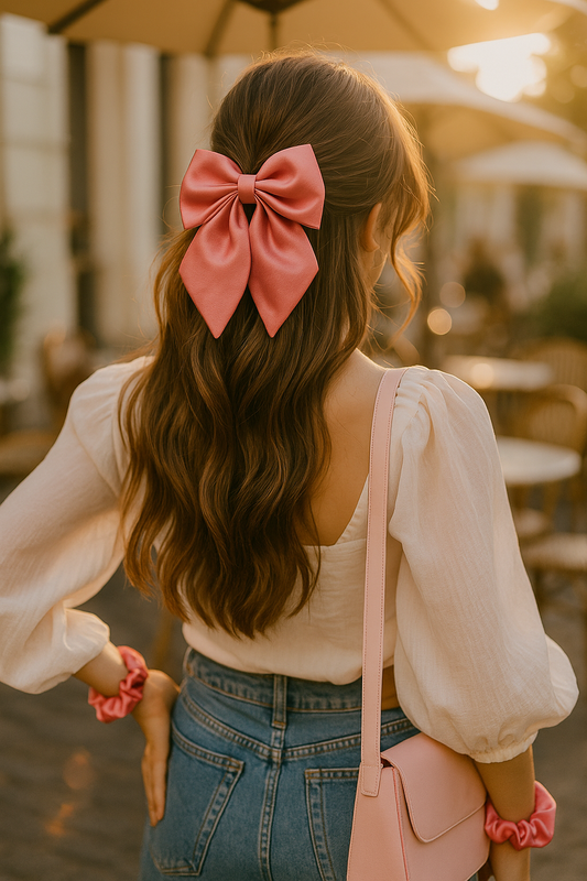 Coral Crush – Premium Satin Bow Scrunchie