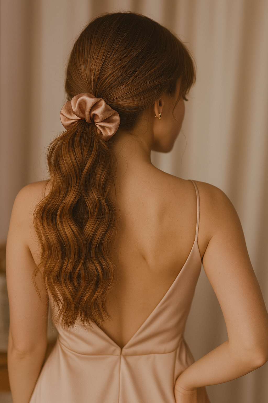Blush Muse – Rosé Satin Scrunchie
