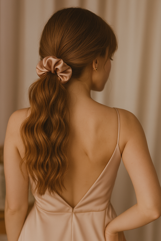 Blush Muse – Rosé Satin Scrunchie