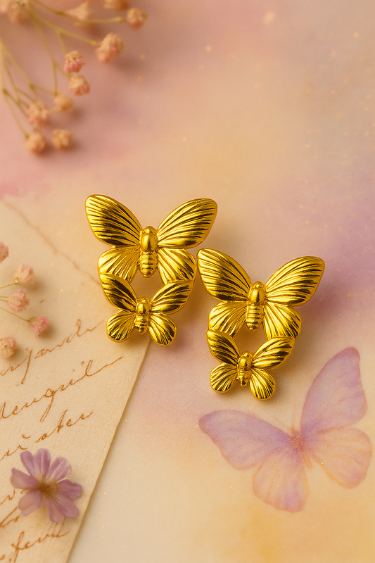 Butterfly Waltz – Double Butterfly Gold Earrings
