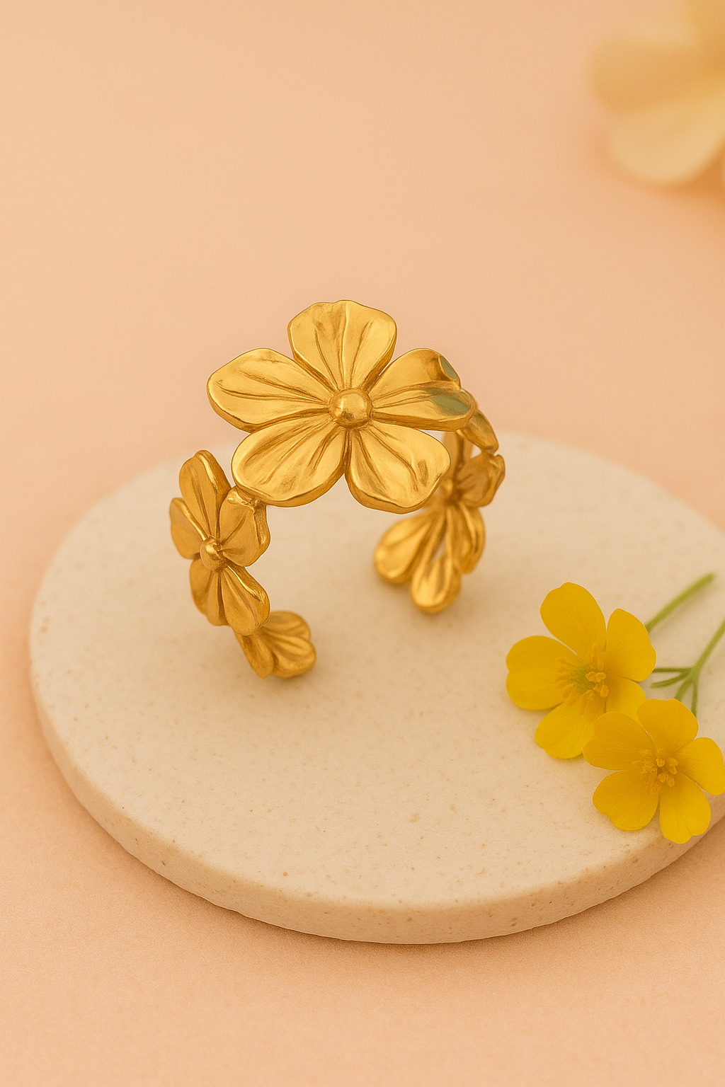 Golden Bloom – Floral Statement Ring