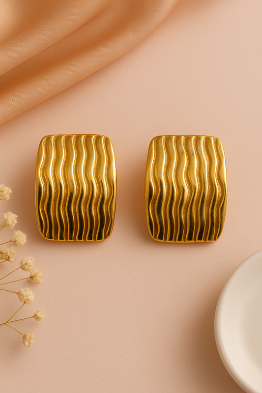 Golden Wave – Textured Rectangle Earrings