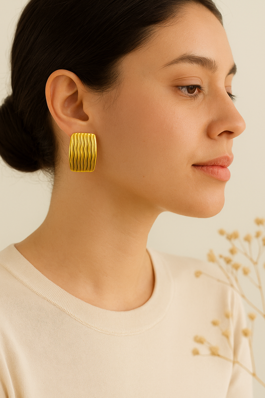 Golden Wave – Textured Rectangle Earrings