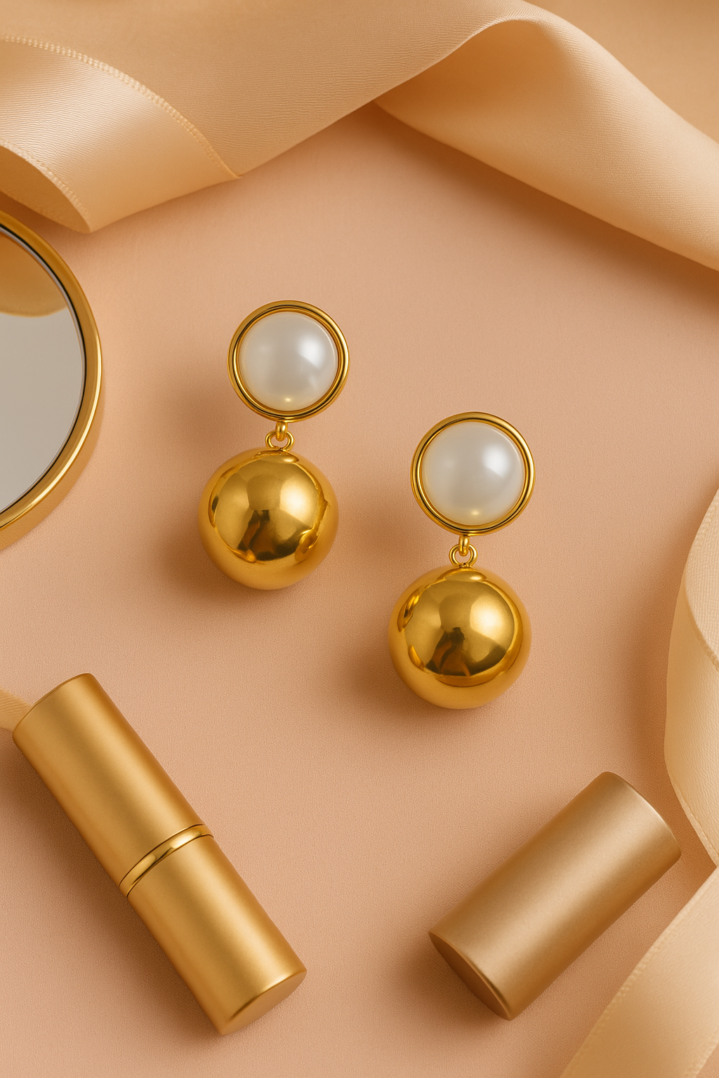 Lustre Drop – Pearl & Gold Sphere Earrings