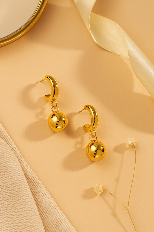 Dewdrop Orbit – Gold Sphere Danglers