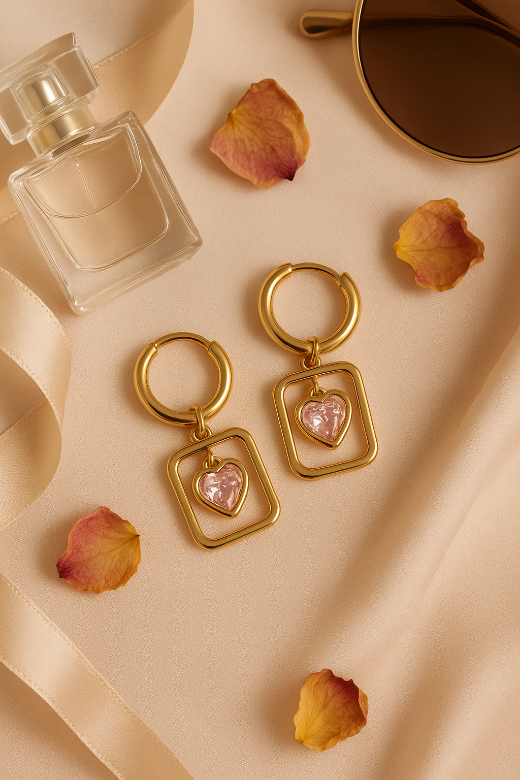 Frame the Love – Pink Heart Drop Earrings