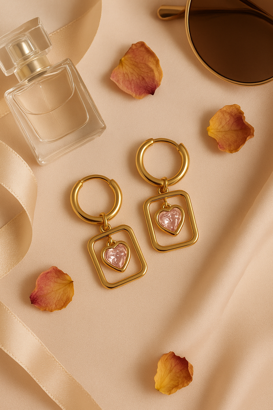 Frame the Love – Pink Heart Drop Earrings