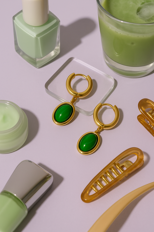 Matcha Vibes Only – Oval Drop Earrings