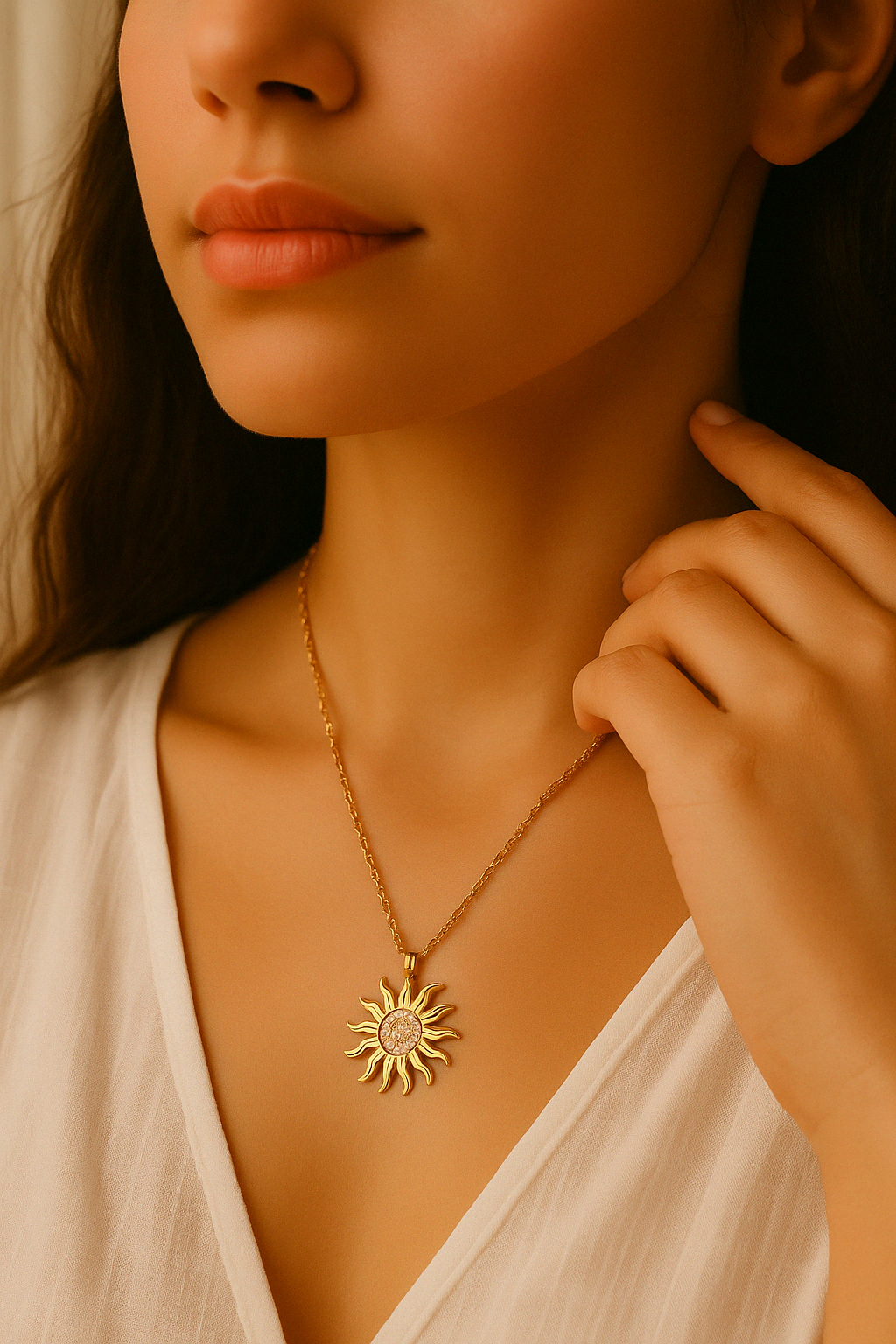Golden Sunburst Pendant Necklace