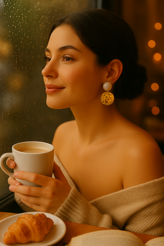 Aurea Drops – Pearl & Hammered Gold Statement Earrings