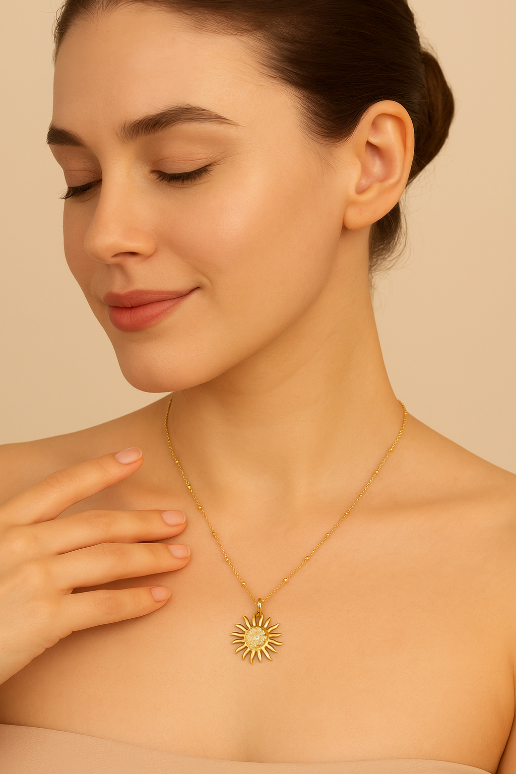 Golden Sunburst Pendant Necklace