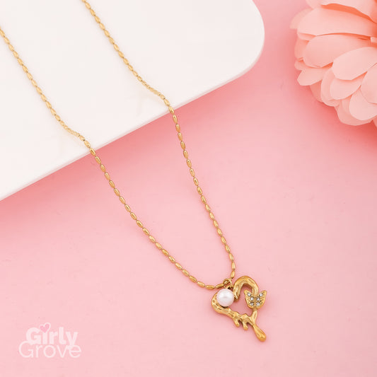 Heart-Shaped Pendant Necklace with Pearl & Rhinestones