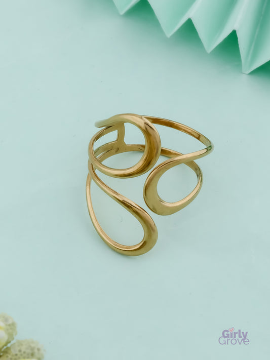 Abstract Swirl Adjustable Ring – Gold Finish