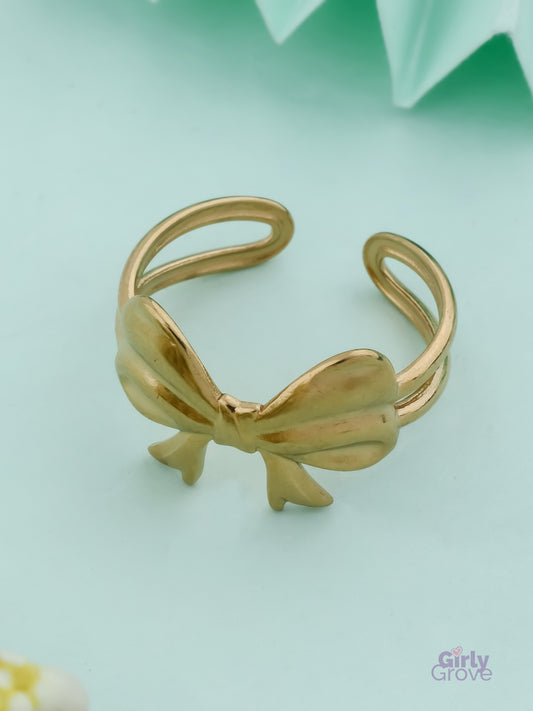 Golden Bow Adjustable Ring – Cute & Classy