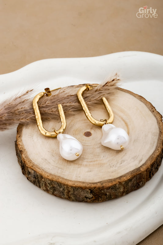 Pearl Drop Hoop Earrings
