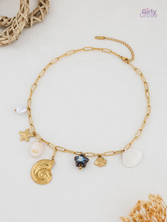 Ocean Dreams Charm Necklace – Starfish & Shell Edition