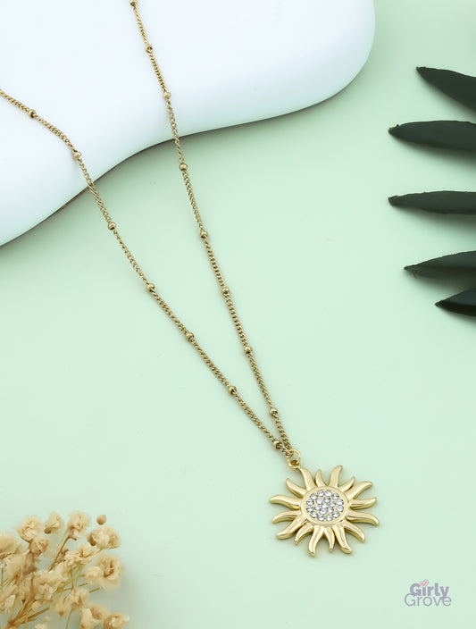 Golden Sunburst Pendant Necklace