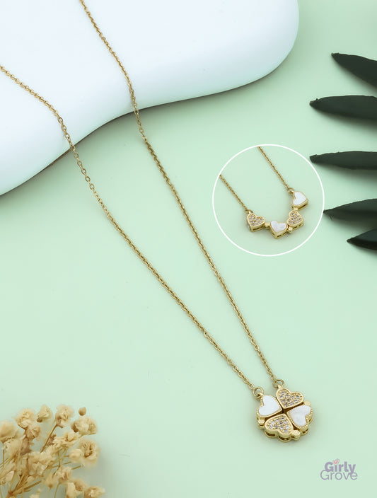 Lucky Clover Heart Pendant Necklace