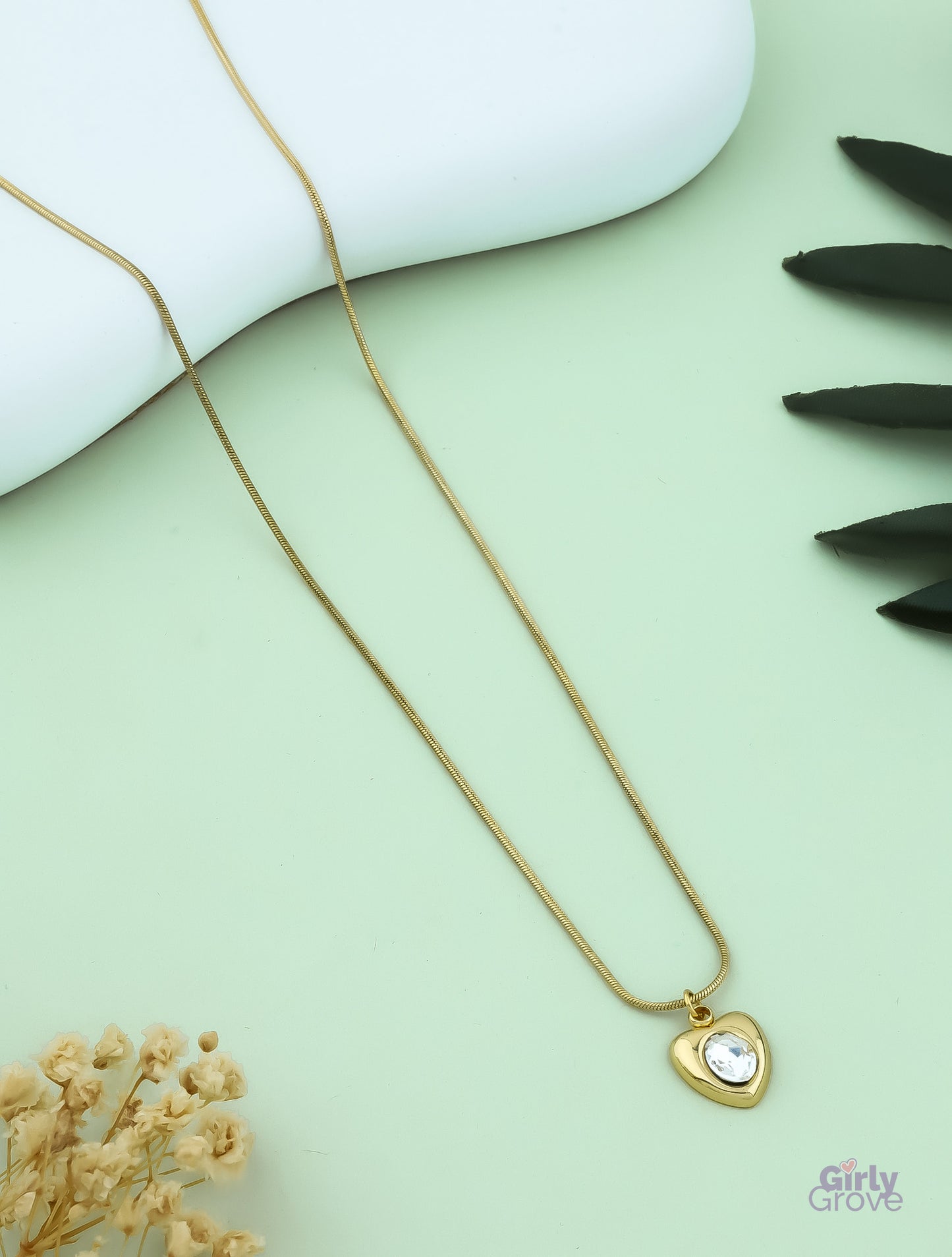 Golden Heart Crystal Pendant Necklace