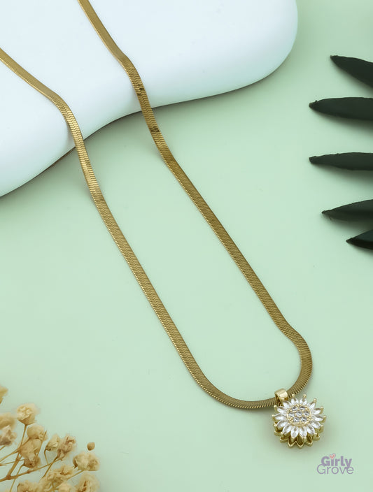 Golden Bloom Lotus Pendant Necklace