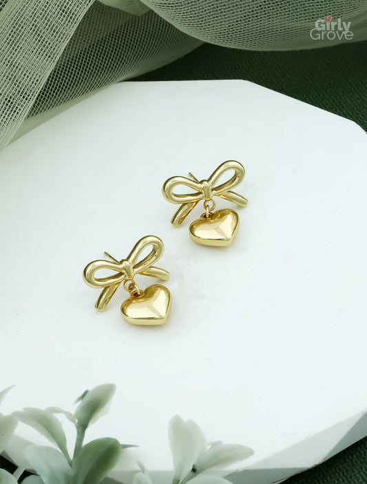 Golden Bow & Heart Earrings – Luxe & Feminine Charm! 🎀