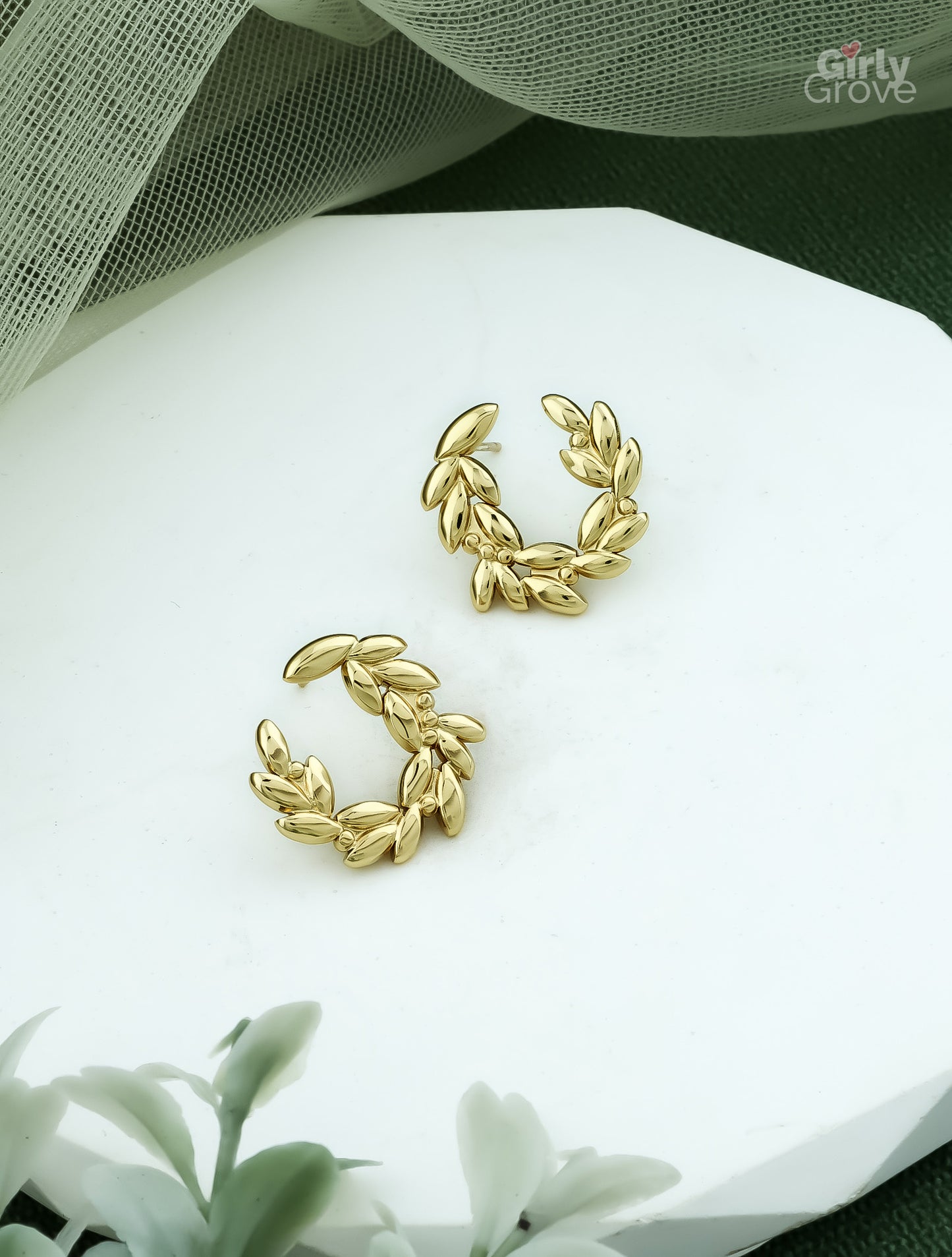 Golden Laurel Hoop Earrings