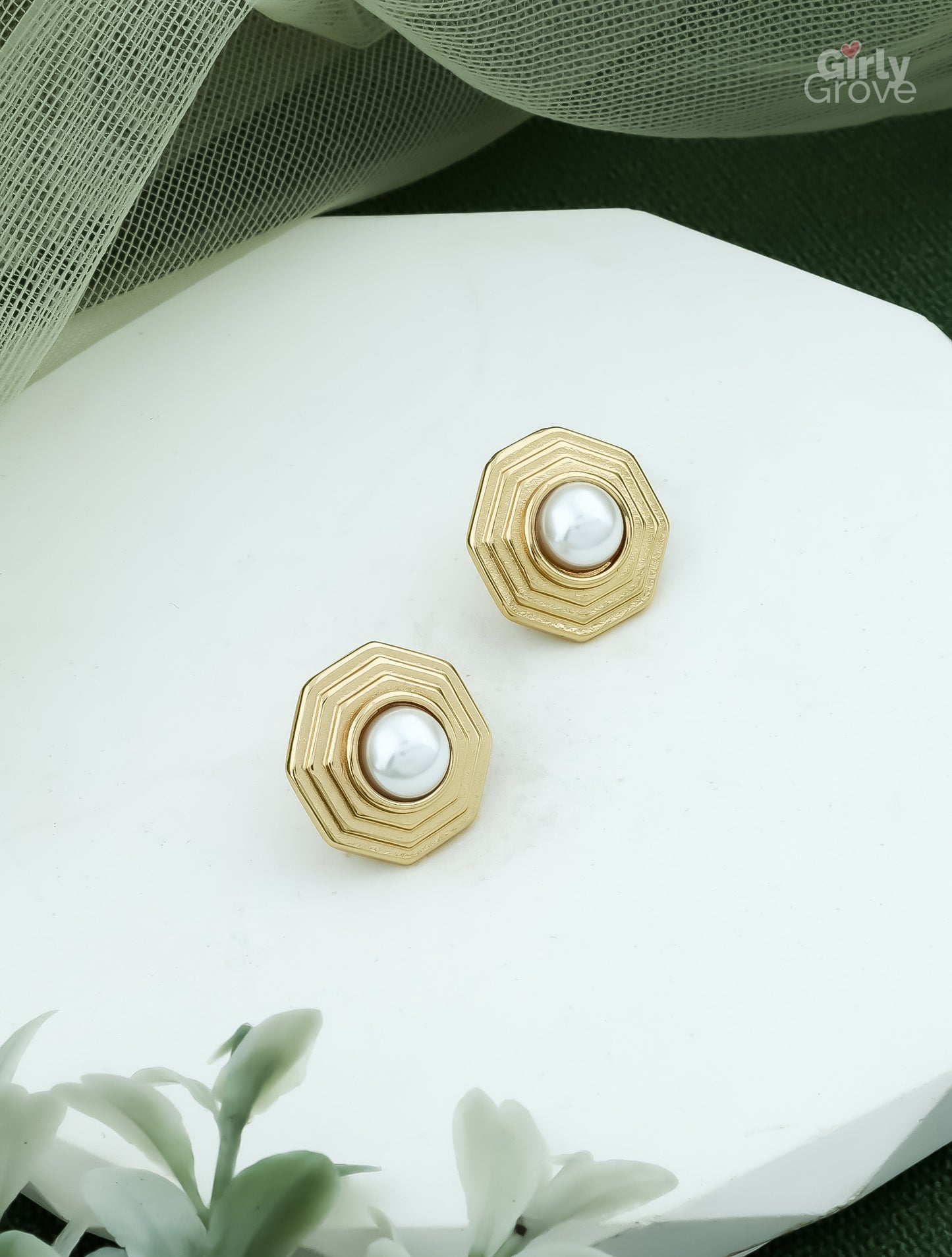 Pearl Hexagon Studs
