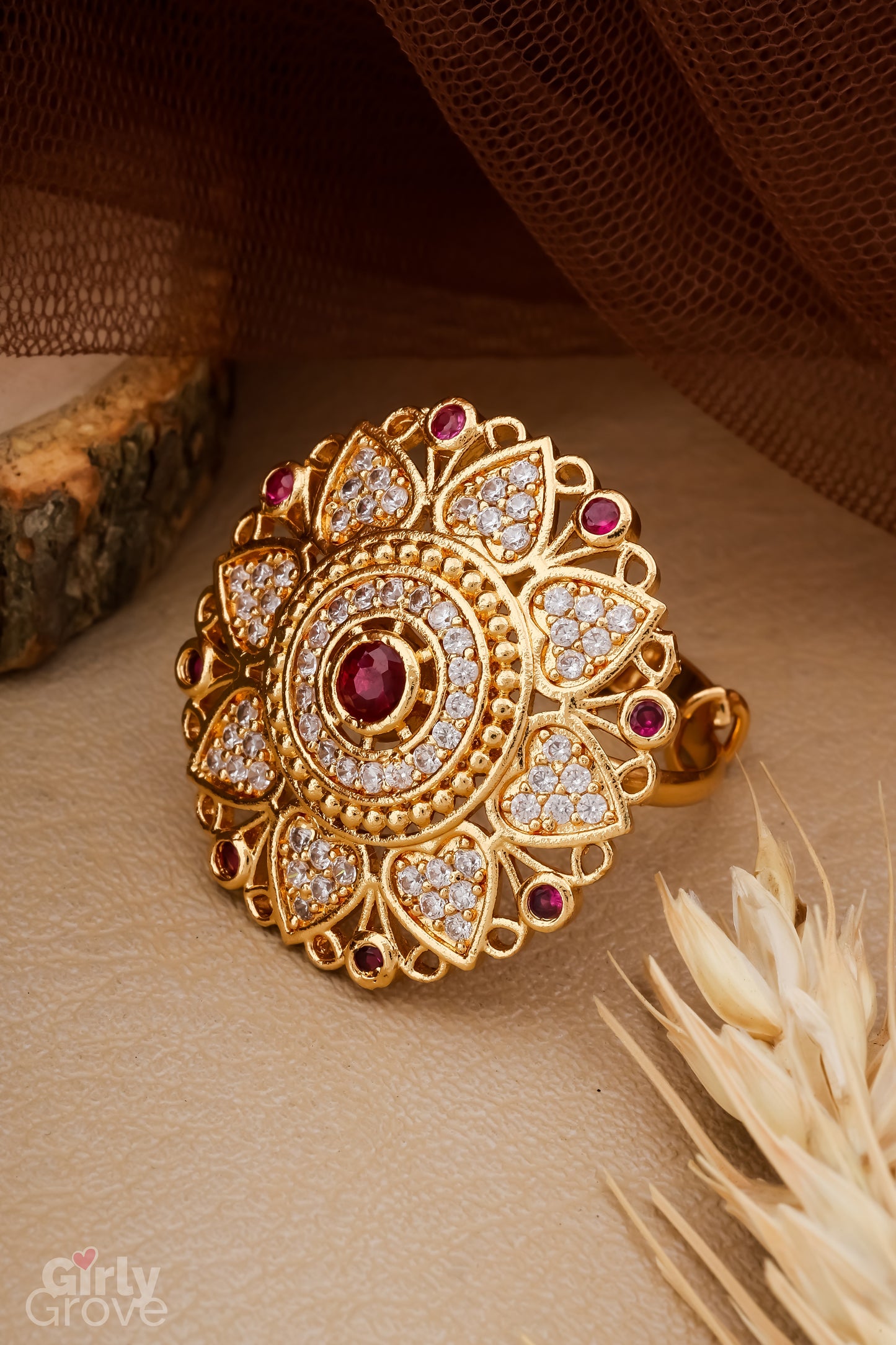 Golden Lotus Chandbali Ring