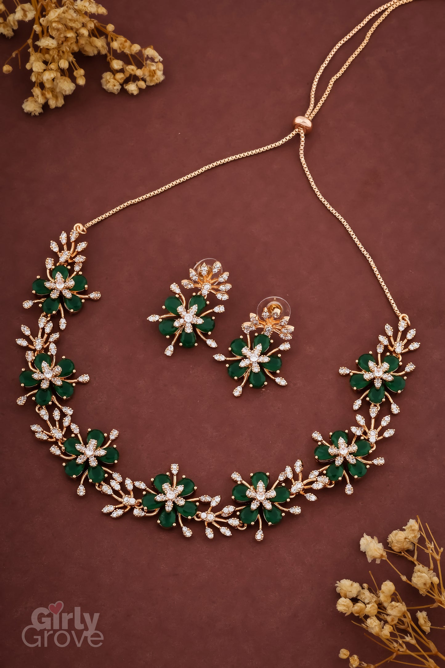 Emerald Bloom Necklace Set