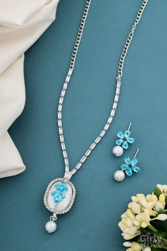 Aqua Bloom Pearl Necklace Set