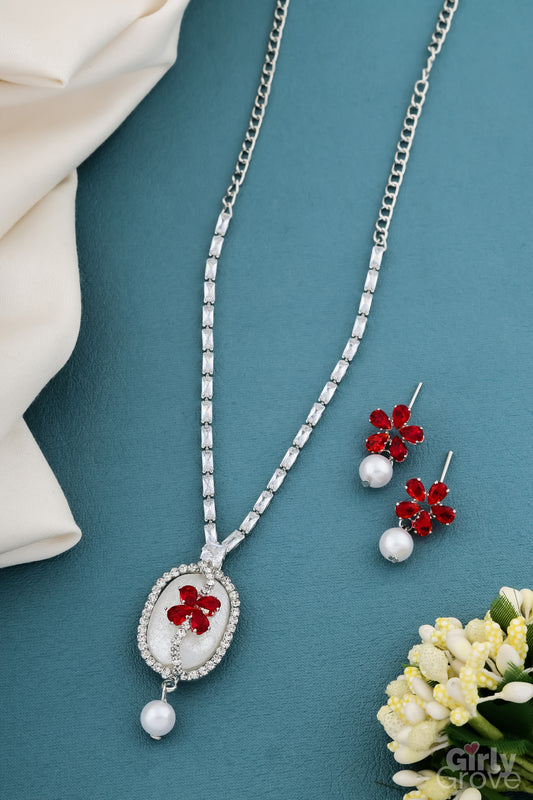 Scarlet Bloom Pearl Necklace Set
