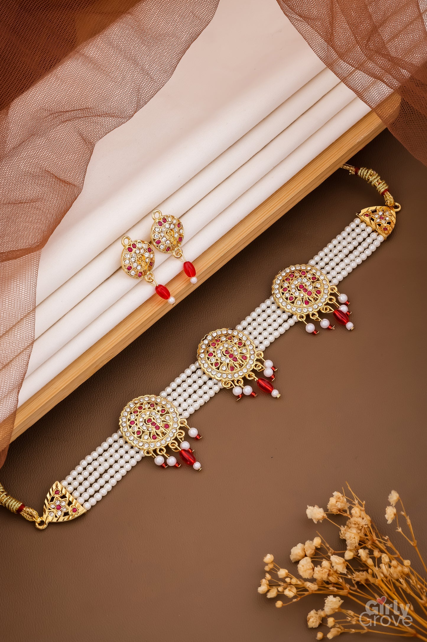 Royal Ruby Kundan Pearl Choker Set