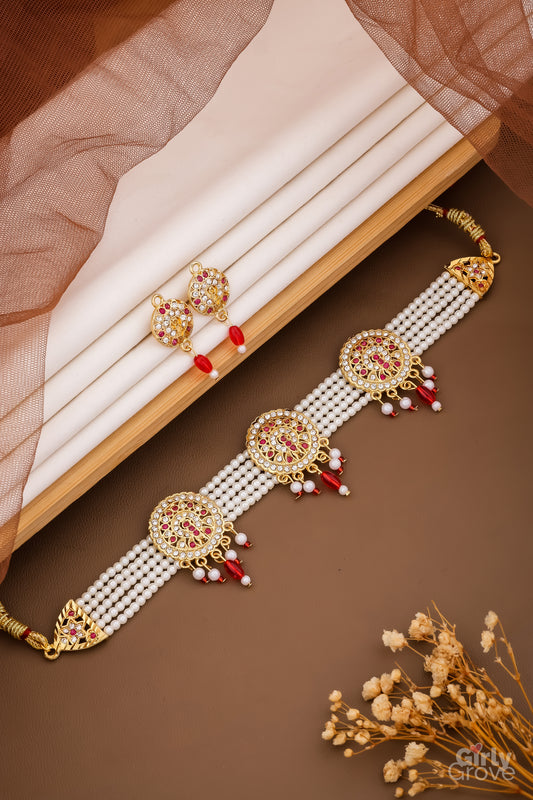 Royal Ruby Kundan Pearl Choker Set